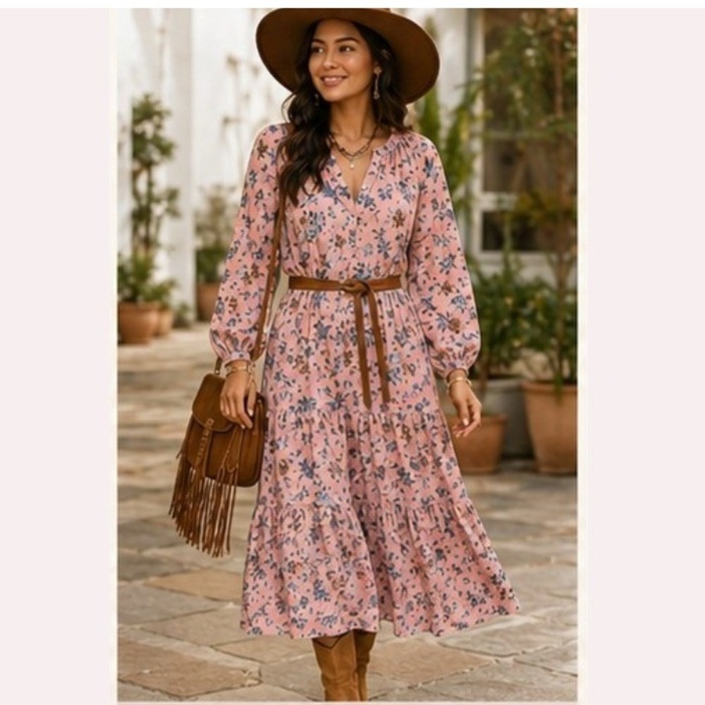 Vineyard Vines Pink Floral Tiered Midi Dress 2Q011448 Women
